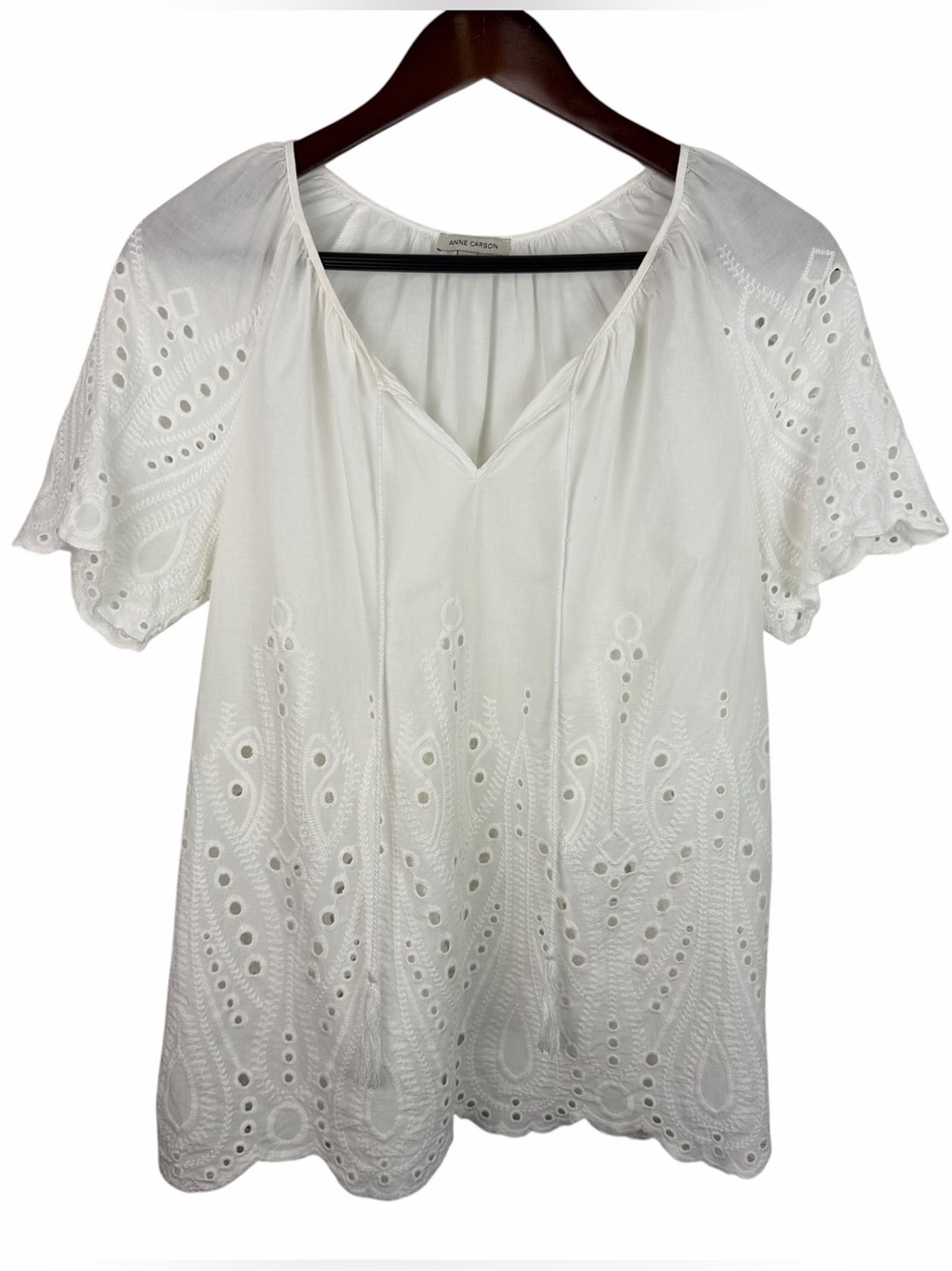 Anne Carson | White Tie Front Eyelet Top